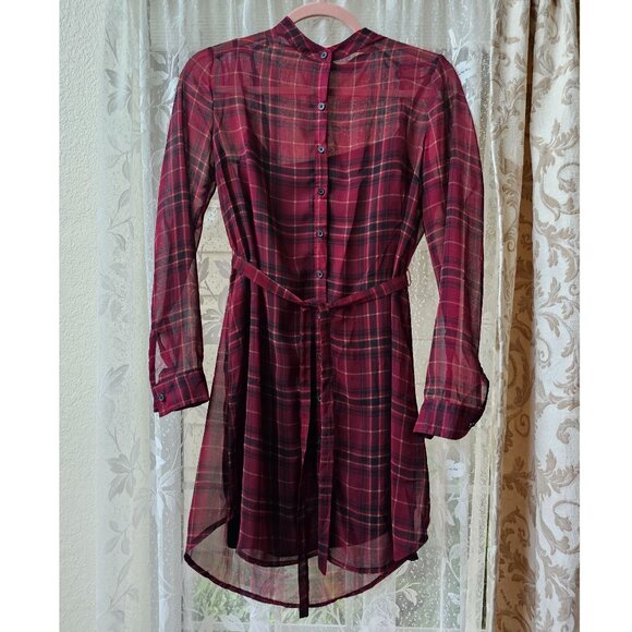 Steve Madden Abrie Plaid Mini Button Up Shirt Dress in Beet Red, XS - Picture 1 of 16